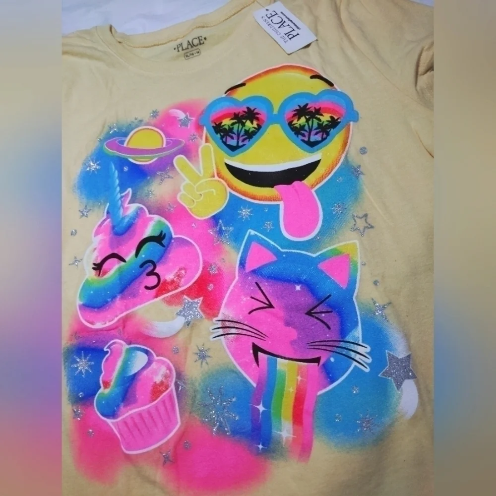 The Children's Place Rainbow Peace Emoji Short Sleeve Shirt- 14/16